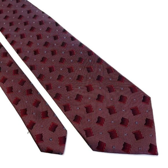 Kai Long Hand Made Red Purple Geometric Woven Short‎ Silk Tie - Picture 1 of 6